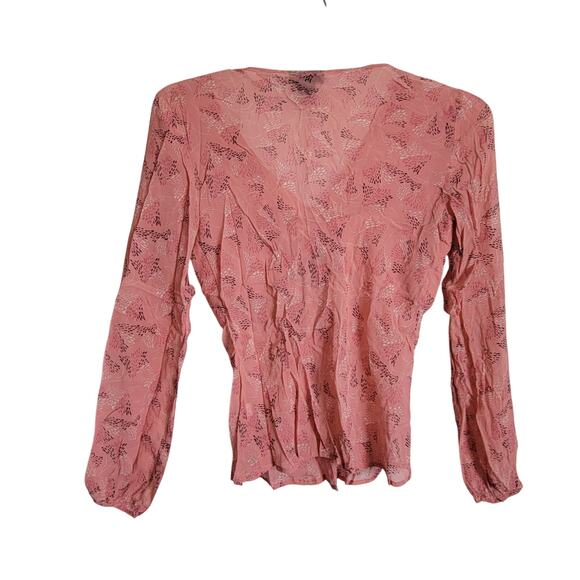 Y2K The Limited Women Silk Blouse Size M Pink Sheer Lined Front Bow Soft Spring - Picture 2 of 8